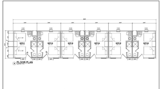 floor plan of 6 beds 6 bath house showing 2 beds per room