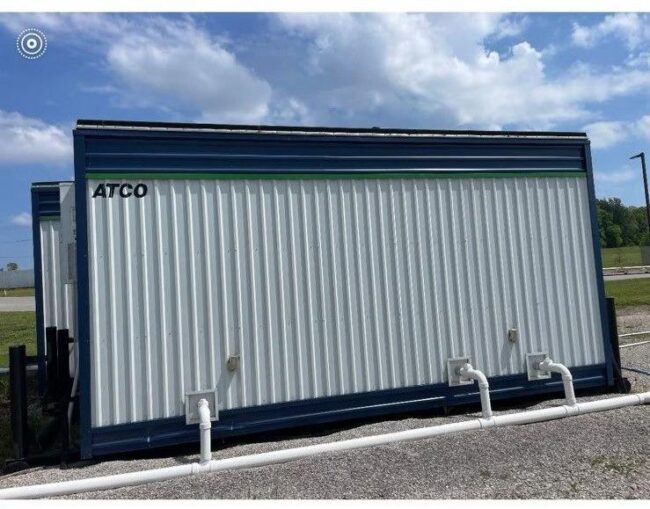 8x20 Change House Shower Trailer Portable Restrooms exterior view of metal siding and ATCO logo